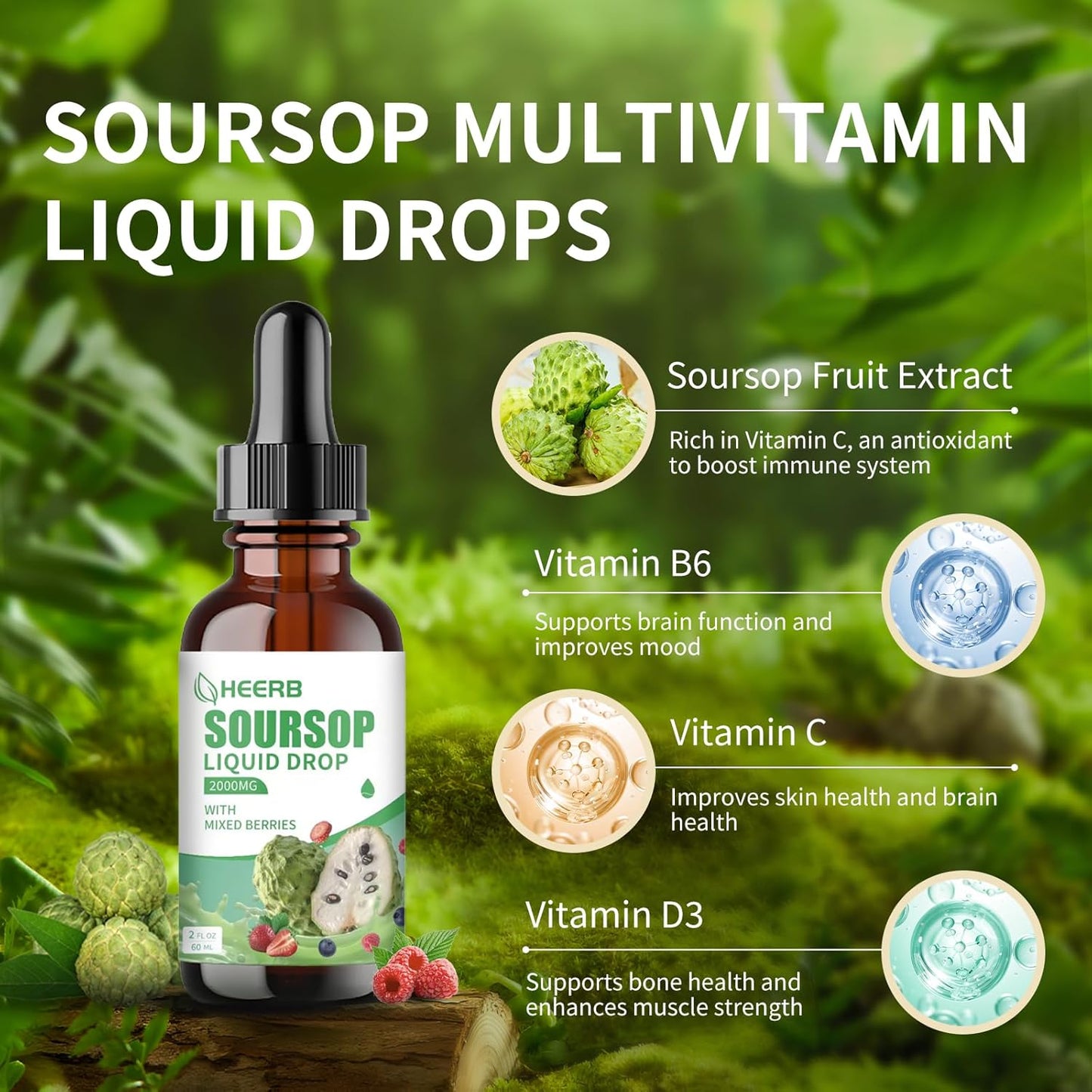 Soursop Liquid Drops Infused with Antioxidant-Rich Mixed Berries