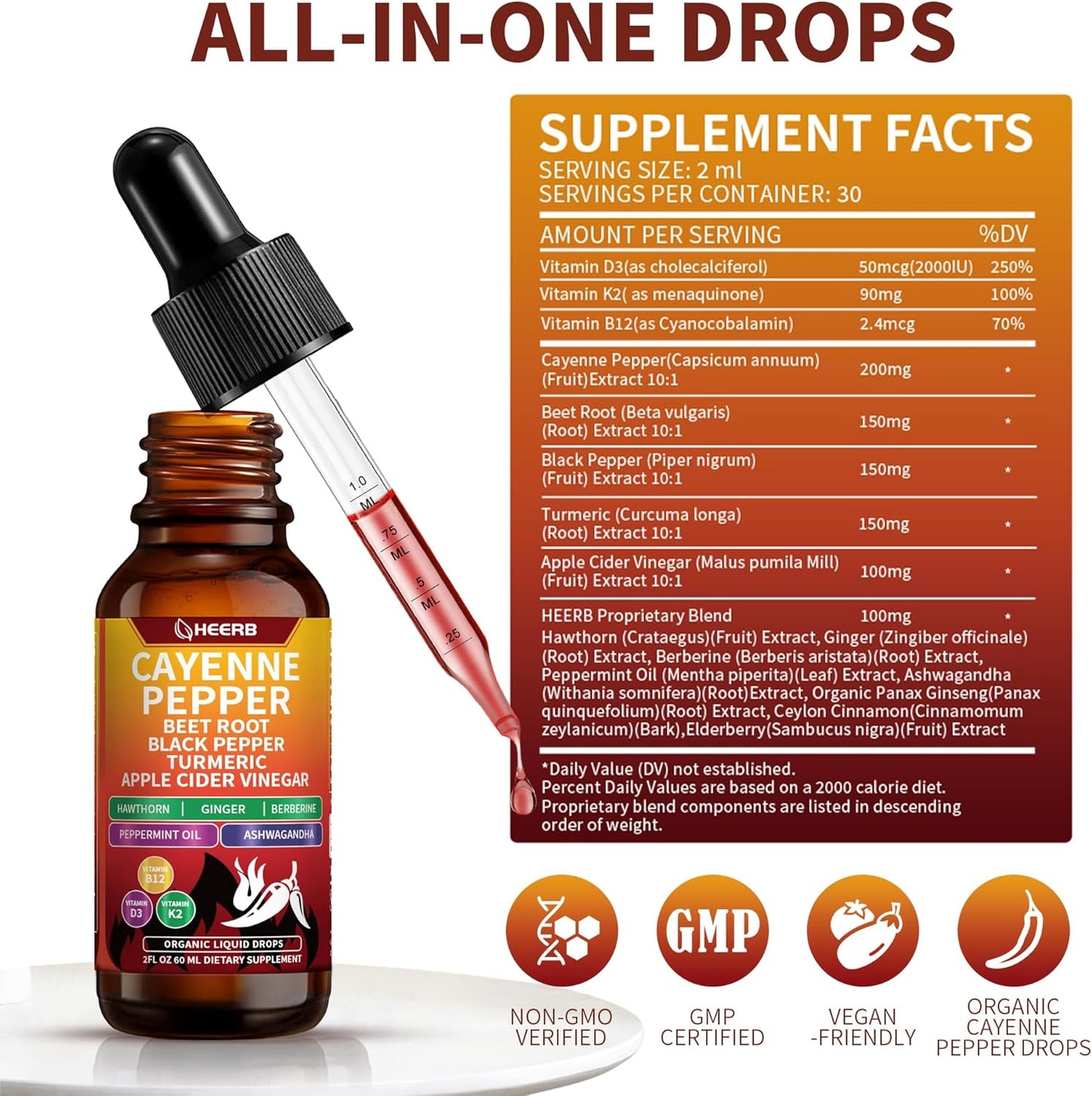 Cayenne Pepper Drops with Beetroot, Turmeric, Vitamin D3 & K2 Online