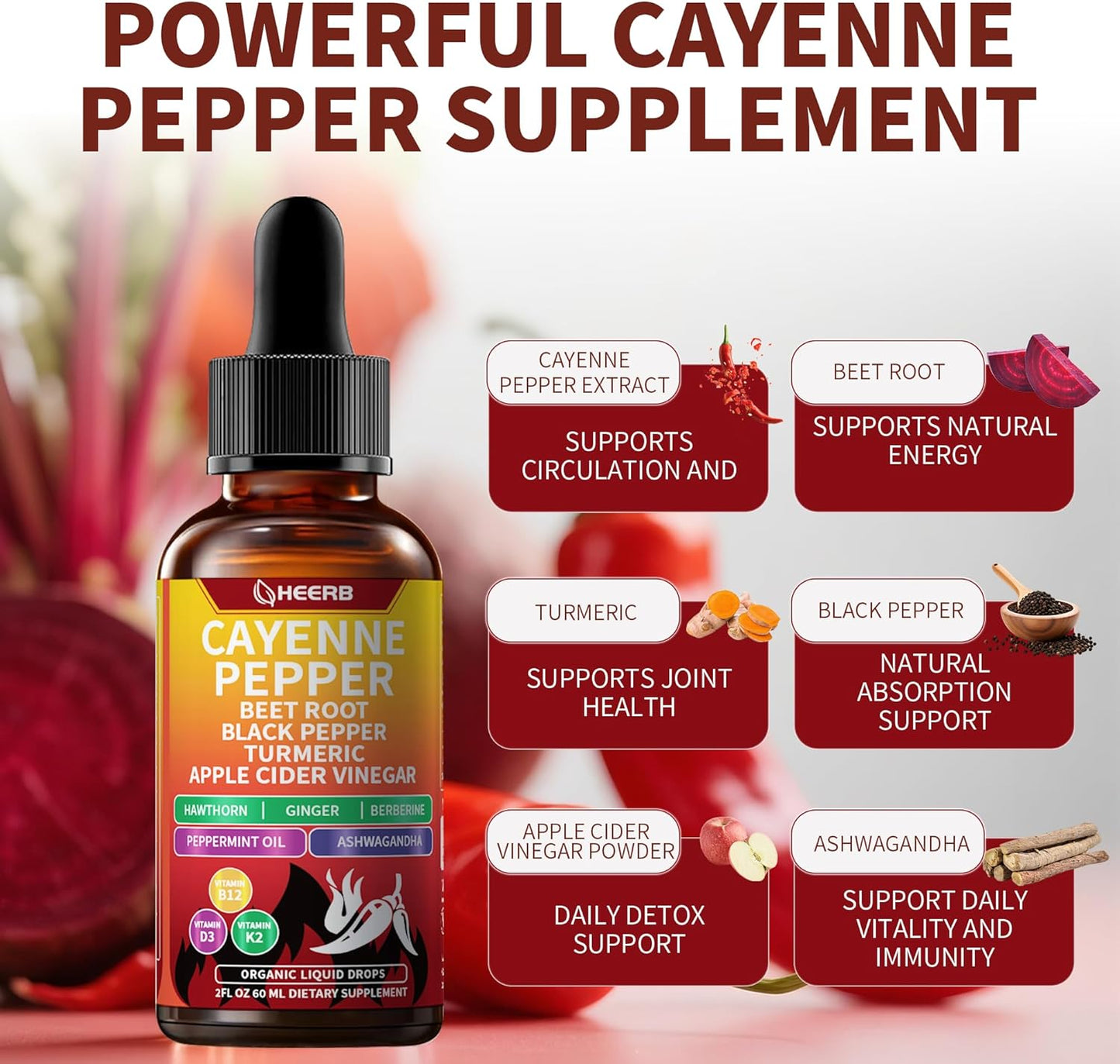 Cayenne Pepper Drops with Beetroot, Turmeric, Vitamin D3 & K2 Online